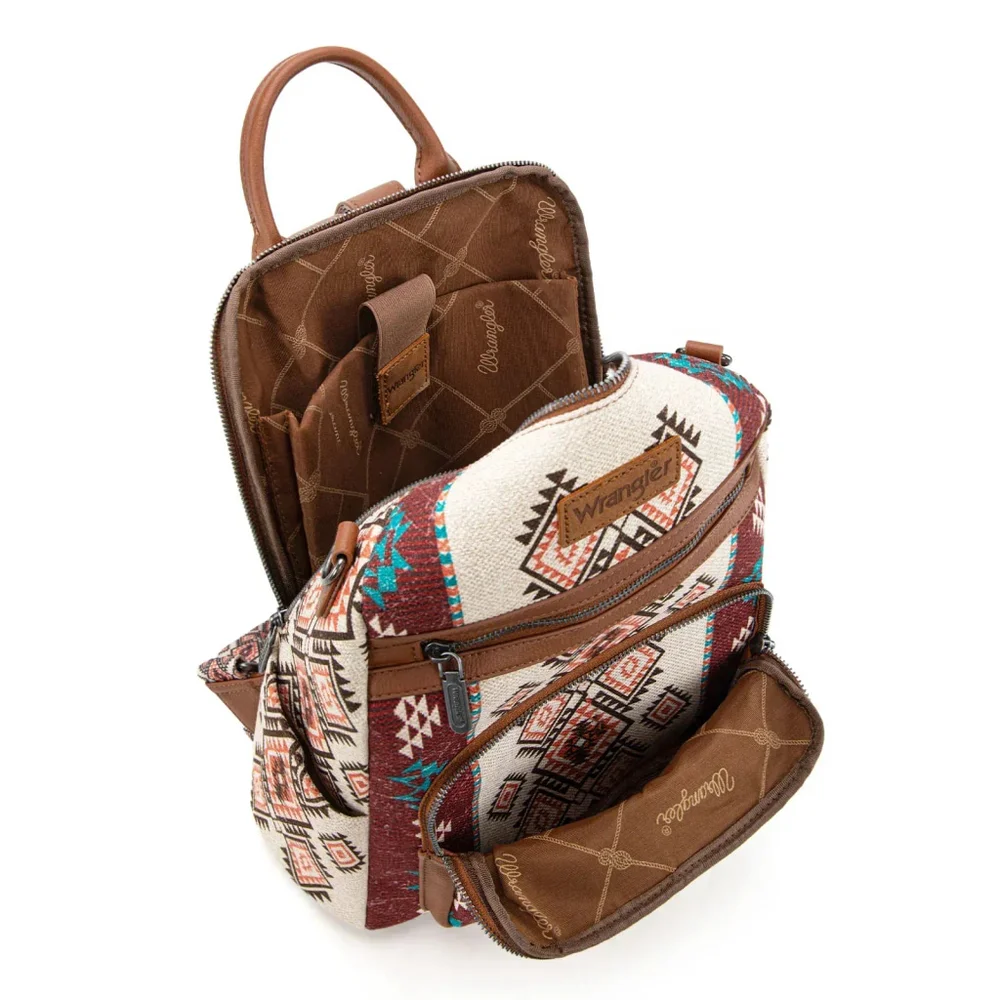 Wrangler Aztec Print Backpack/Crossbody -Brown